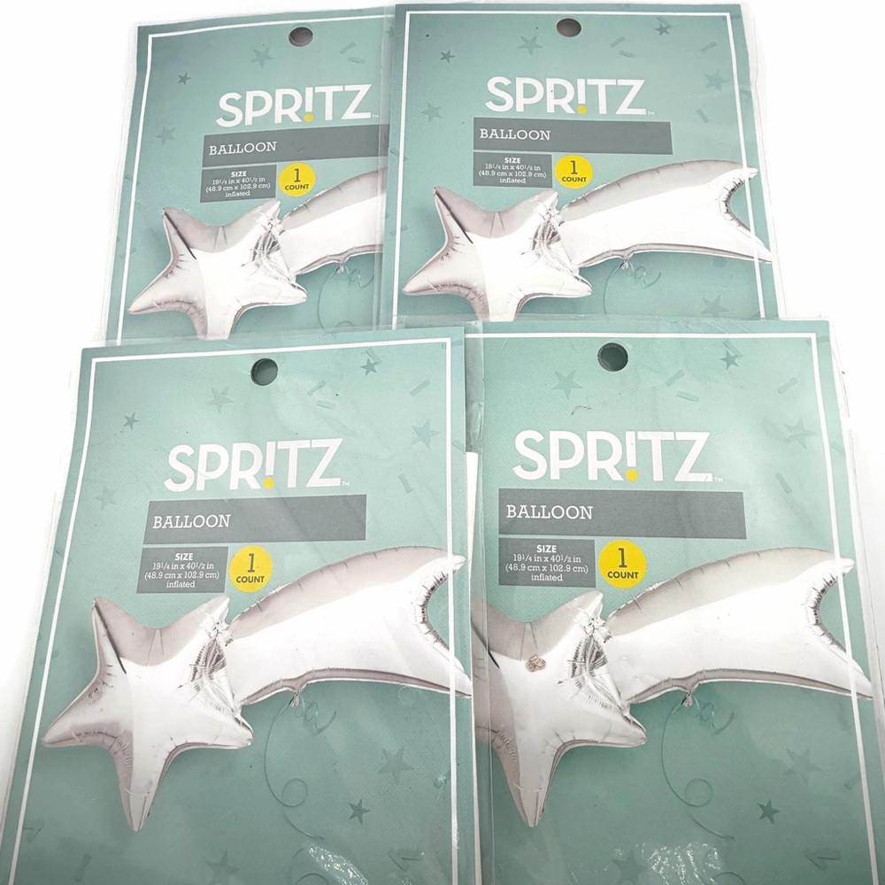 Set of 4 Spritz Silver Shooting Star Mylar Balloon